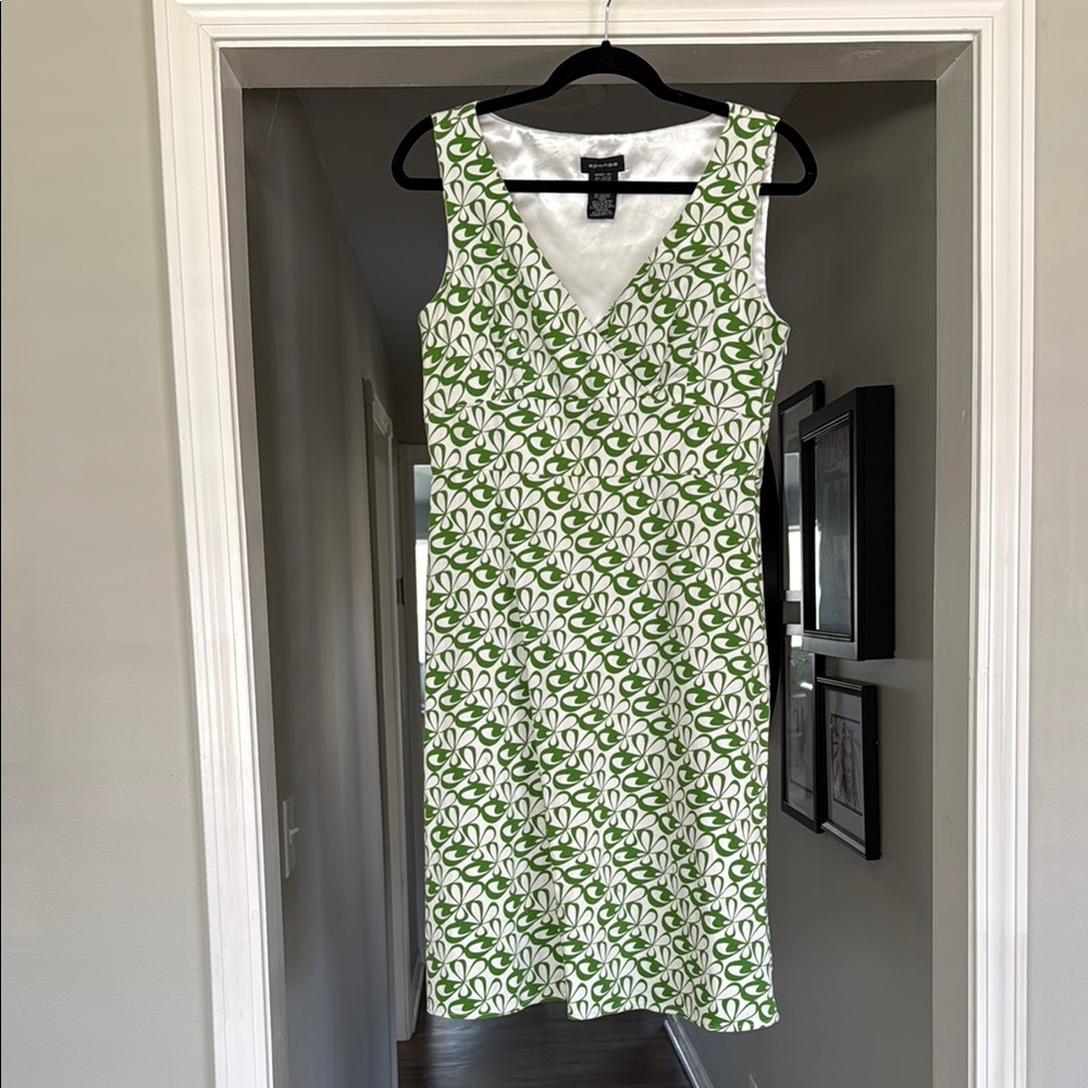 Spense vintage/retro Green and White Midi Sundress V-Neck Sleeveless